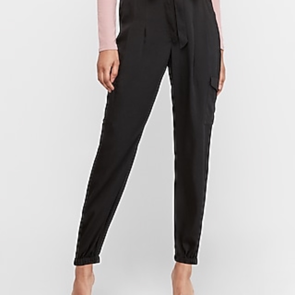 High Waisted Satin Cargo Jogger Pant